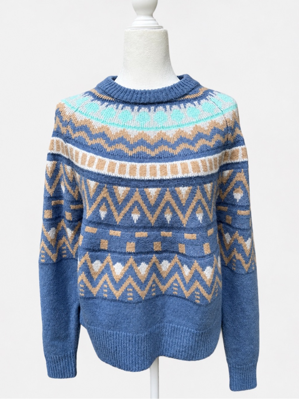 VICI Small Blue Fair Isle Geometric Pattern Sweater Boho Cozy Knit